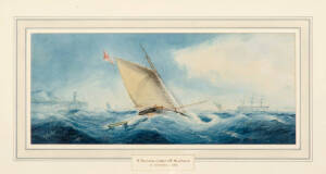 RICHMOND MARKES &nbsp;(British):&nbsp;Cutter off Newhaven circa 1860&nbsp;watercolour&nbsp;signed lower right.&nbsp;20 x 48cm