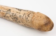 OOSIK (walrus penis) carved as a phallus and engraved with erotic scenes titled "Taming of the Shrew" and "Much Ado About Nothing", 41.5cm long - 7