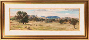 WILLIAM ALEXANDER DARGIE (1912-2003):&nbsp;Broad Acres, Western District Victoria&nbsp;oil on board.&nbsp;19 x 58cm