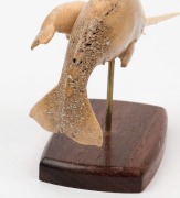 A carved whalebone narwhal figure group on wooden stand, 14.5cm wide - 3