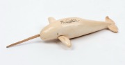 Narwhal statuette, carved whalebone, 12cm long