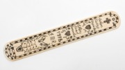 A scrimshaw whalebone busk with engraved decoration, a whalebone pocketknife engraved with an apple and a whale's tooth carved with rose decoration, (3 items), the busk 15cm long - 2