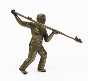 A vintage bronze statue of a whaler with harpoon, 20th century, 12cm high