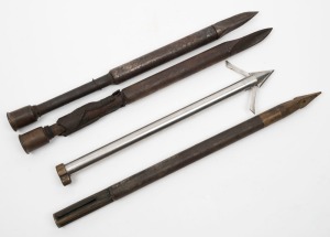 HARPOON BOMB HEADS four assorted antique and vintage examples, 19th and 20th century, the largest 43.5cm long