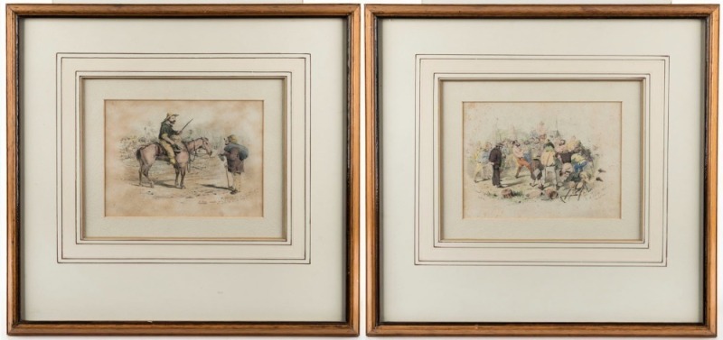 SAMUEL THOMAS GILL (1818-1880), I.) A Bendigo Mill, June 20th 1852, II.) Ah Phil My Hearty are That You..., hand-coloured lithographs, initialed lower left "S.T.G." and titled in the plate lower right, 40 x 42cm each overall