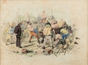 SAMUEL THOMAS GILL (1818-1880), I.) A Bendigo Mill, June 20th 1852, II.) Ah Phil My Hearty are That You..., hand-coloured lithographs, initialed lower left "S.T.G." and titled in the plate lower right, 40 x 42cm each overall - 3