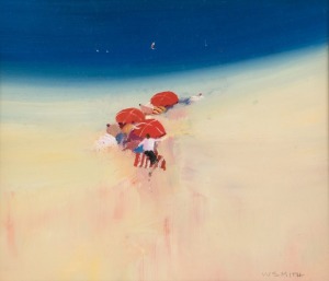 WILLIAM SMITH (Australian), St Kilda Bathers, oil on board, signed lower right "W. Smith", 19 x 21cm, 45 x 45cm overall