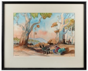 JOHN SPOONER (1946 - ), (Bush Christmas), watercolour and ink, signed lower left, "Spooner", 26 x 37cm, 42 x 51cm overall