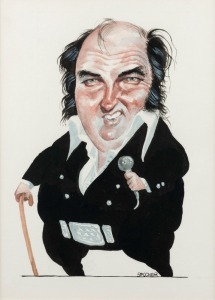 JOHN SPOONER (1946), Elvis If He Was Alive Today (Age Entertainment Guide August, 1992), watercolour, signed lower right, "Spooner", 24 x 17cm, 41 x 43cm overall