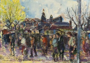 VICTOR (VIC) O'CONNOR (1918-2010), After Work Going Home, watercolour and gouache on paper, signed and titled lower left "V.G. O'Connor 37/3/93", ​​​​​​​17 x 24cm, 40 x 46cm overall
