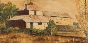 JEAN PHILP, Old Farm Buildings Near Kilmore, oil on board, signed lower left "Jean Philp, 1971", ​​​​​​​21 x 42cm, 35 x 56cm overall