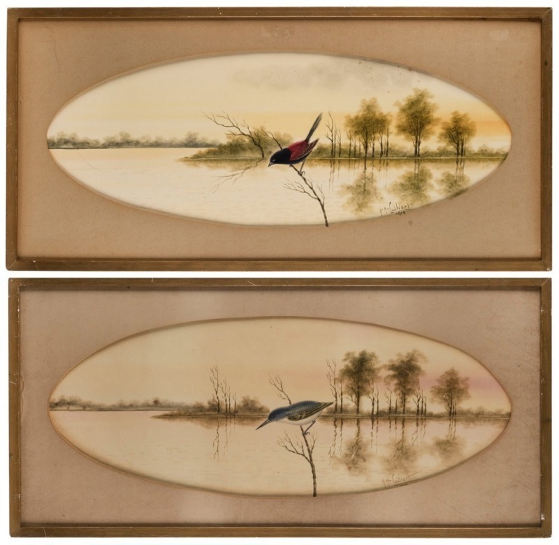 HERBERT HEPBURN CALVERT (1870-1923), (pair of bird studies), watercolour, signed lower right "H. H. Calvert, 1919", 23 x 58cm, 33 x 68cm overall each