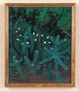 ANNE GRAHAM (1925 - ), Undergrowth 1965, oil on board, signed and dated lower left "Anne Graham, '65", signed dated and titled verso, 20 x 16cm, 36 x 33cm overall