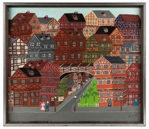 ROBERT ALLCROFT (Australian), (the fantastical city), oil on canvas, signed lower right "R. Allcroft", 53 x 61cm, 57 x 65cm overall