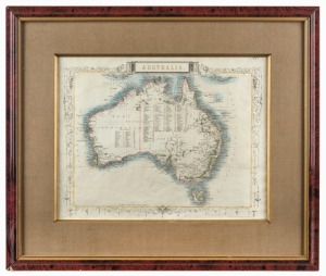 RAPKIN/TALLIS, Australia, hand-coloured circa 1860 detailed map, framed and glazed 43 x 51cm