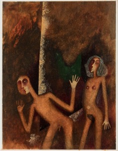JIRI TIBOR NOVAK (1947 _ ), I.) untitled naked figures, II.) untitled female figures, mixed media, one signed lower right "T" and inscribed verso "Jiri Tibor&nbsp;Novak", 27 x 21cm each, 40 x 31cm each overall