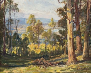 AMELIA MARY PHILLIPS (1882-1971), Lengthening Shadows, oil on board, signed lower right "A.M. PHILLIPS", titled verso with 25 guinea price tag, ​​​​​​​40 x 50cm, 61 x 71cm overall