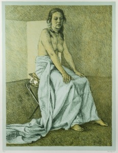 BRIAN DUNLOP (1938-2009), untitled seated nude, lithograph 31/75, signed lower right "Dunlop, '85", gallery label verso, ​​​​​​​63 x 49cm, 85 x 70cm overall