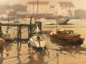 MAXWELL WILKS (1944  - ), Low Tide, Woodbridge, U.K., oil on canvas, signed lower right "Maxwell Wilks, '93", 44 x 59cm, 68 x 83cm overall