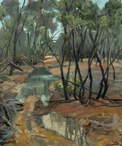 JOHN YULE (1923-1998), untitled creek scene gouache on paper, signed lower right "Yule, '91", 43 x 36cm, 71 x 61cm overall