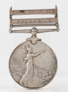 The QUEEN'S SOUTH AFRICA MEDAL with TRANSVAAL and SOUTH AFRICA 1902 clasps, engraved to 601 PTE F.R. GRANT. AUST: COM: H. F.R. Grant was with the 2nd Battalion, Australian Commonwealth Horse.