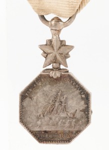 1857 ARCTIC MEDAL (miniature), the reverse depicting a three-masted sailing vessel amid icebergs with a sledge party in the foreground "FOR ARCTIC DISCOVERIES 1818 - 1855"; with Pole Star above and attached to the original ribbon with Spink clasp.