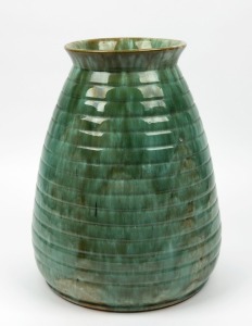 JOHN CAMPBELL green glazed beehive shaped vase, incised "John Campbell, Tasmania, 1935", 36cm high