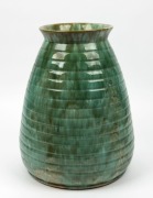 JOHN CAMPBELL green glazed beehive shaped vase, incised "John Campbell, Tasmania, 1935", ​​​​​​​36cm high