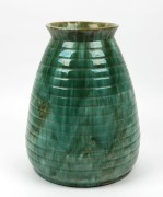 JOHN CAMPBELL green glazed beehive shaped vase, incised "John Campbell, Tasmania, 1935", ​​​​​​​36cm high - 2