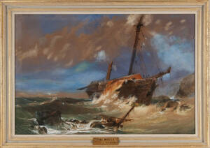 HARRY EASON DAVIES&nbsp;(British, 1831-1868)&nbsp;Attributed:&nbsp;"The Wreck"&nbsp;watercolour and pastel on paper,&nbsp;bears artist's name and title on plaque.&nbsp;59 x 89cm