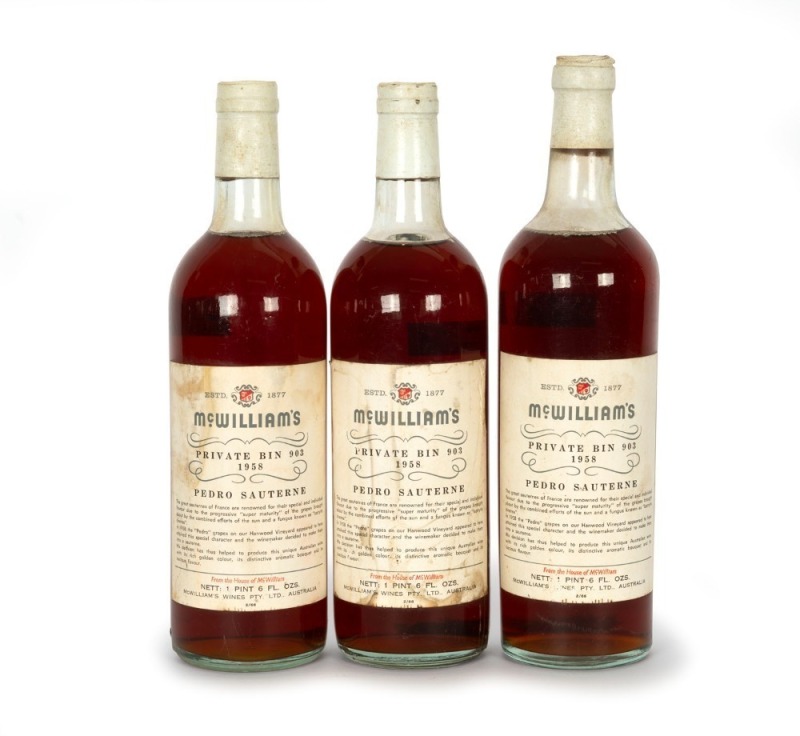 1958 McWilliams Pedro Sauterne - Private Bin 903, Hanwood, New South Wales (3 bottles)