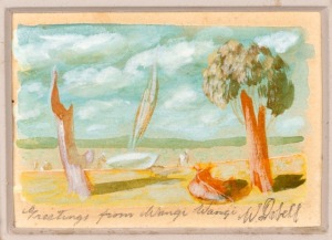 WILLIAM DOBELL (1899-1970), Greetings From Wangi Wangi, watercolour, titled and signed "W. Dobell" in lower margin,? ​​​​​​​7 x 9.5cm, 30 x 31cm overall