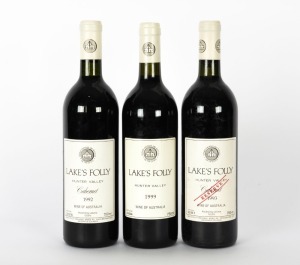 A LAKE'S FOLLY TRIO: 1992 Hunter Valley Cabernet; 1993 Hunter Valley Reserve Cabernet; and 1999 Hunter Valley Cabernet blend; one bottle of each. (Total: 3).