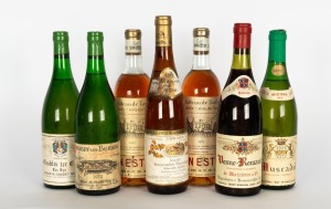 FRENCH WINES: 1967 Chateau de Tastes Sainte Croix du Mont Sweet Bordeaux (2 bottles), 1970 (3 different whites), plus Vosne-Romance de Maizieres & Cie red. (Total: 6 bottles).