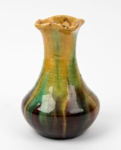 V.A.P. (VICTORIAN ART POTTERY) green and brown glazed vase with yellow interior, by WILLIAM FERRY, 19th/20th century, stamped "V.A.P. W.F.", 13.5cm high