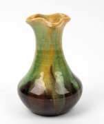 V.A.P. (VICTORIAN ART POTTERY) green and brown glazed vase with yellow interior, by WILLIAM FERRY, 19th/20th century, stamped "V.A.P. W.F.", 13.5cm high - 2