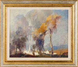 TOM GARRETT (1879-1952):&nbsp;Tall Gums,&nbsp;watercolour and gouache on board&nbsp;signed 'Tom Garrett' lower right.&nbsp;27 x 33cm