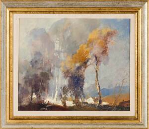 TOM GARRETT (1879-1952): Tall Gums, watercolour and gouache on board signed 'Tom Garrett' lower right. 27 x 33cm