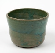 MERRIC BOYD green glazed pottery bowl, incised "Merric Boyd, 1937", 7cm high, 9cm wide - 2