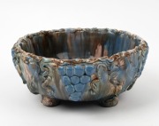 ARTIST UNKNOWN hand-built pottery fruit bowl with applied grapes and leaves, glazed in MASHMAN style finish and colourway, incised on the base (illegible), ​​​​​​​10cm high, 23cm wide - 2