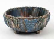 ARTIST UNKNOWN hand-built pottery fruit bowl with applied grapes and leaves, glazed in MASHMAN style finish and colourway, incised on the base (illegible), ​​​​​​​10cm high, 23cm wide - 3