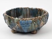 ARTIST UNKNOWN hand-built pottery fruit bowl with applied grapes and leaves, glazed in MASHMAN style finish and colourway, incised on the base (illegible), ​​​​​​​10cm high, 23cm wide - 4