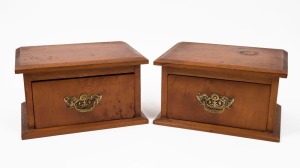 A pair of antique Tasmanian huon pine stud drawers with brass handles, 19th century, 15cm high, 26cm wide, 19cm deep