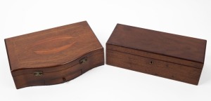 Two timber boxes, one inlaid with gum leaf decoration and stamped "Made in Australia by Royce Wells", 19th/20th century, 24cm and 25cm wide