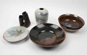 Five pieces of Australian studio pottery including Flinn, Daly and David Williams, the largest 28cm diameter