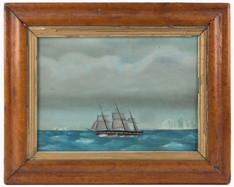 ARTIST UNKNOWN, (naive ship portrait), oil on board, 23 x 31cm, 30 x 38cm overall