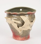 CASTLE HARRIS pottery wall pocket with bird decoration, incised "Castle Harris", 18cm high&nbsp;
