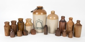 Assorted antique pottery bottles, jars and ink pots, 19th/20th century, (17 items), the largest 25cm high