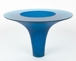 SIMON BUTLER Australian blue art glass bowl, ​​​​​​​20cm high, 31cm diameter