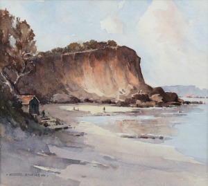 CHARLES HILLS (1886-1963), I.) untitled fisherman beach scene, II.) Morning Impression, Red Bluff, watercolours, both signed lower left "C. Hills", 20 x 25cm, and 21 x 23cm